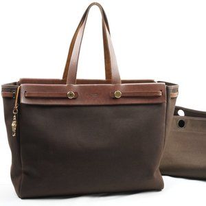 HERMES Toile Herbag Cabas GM Hand Bag Tote Her Bag - Brown Leather w/ OG Insert